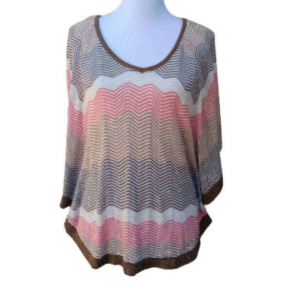 Forever 21 Multicolor Chevron Dolman Knit Blouse Brown Red Tan Open-Knit - Picture 1 of 12